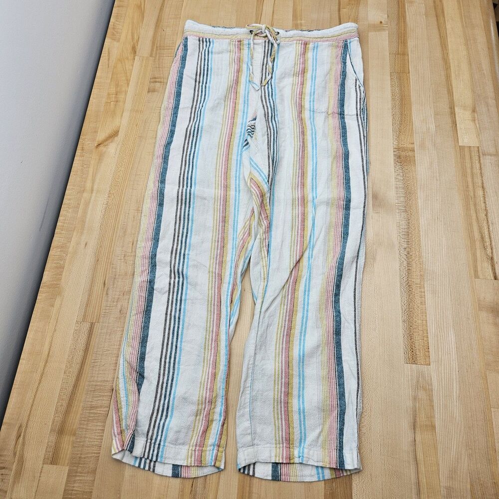 PER SE Linen Chambray MED Drawstring Pants Colorful Striped Beachy Summer Vacay - Picture 3 of 7